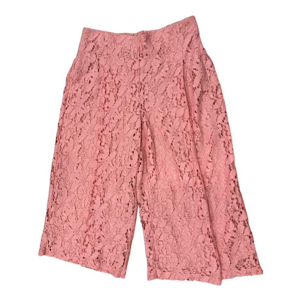 LANE BRYANT ROSE PINK LACE HIGH WAISTED WIDE LEG CULOTTE PANTS - Picture 2 of 5